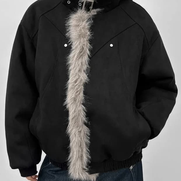 블랙업 하이넥 퍼 패딩 무스탕