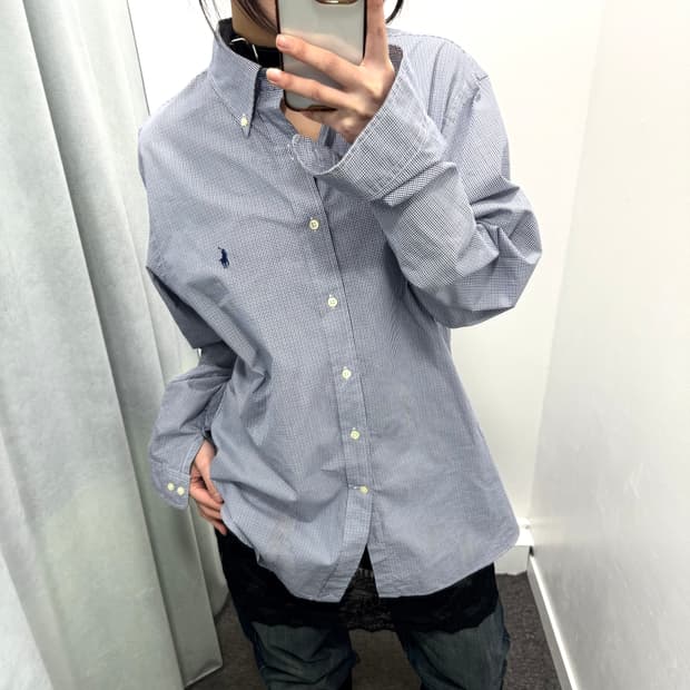 폴로 블루 체크 슬림핏 셔츠