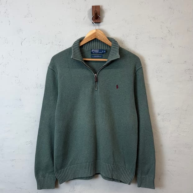 폴로랄프로렌 빈티지 코튼 반집업 니트