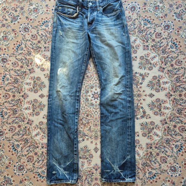 히스테릭 글래머 셀비지 워싱 데님.