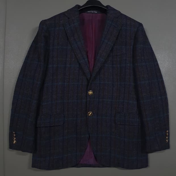 아브라함 문 해리스트위드 퓨어 뉴 울 싱글 금장 버튼 체크 블레이저 자켓