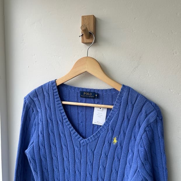 16263 - 폴로 랄프로렌 스카이블루 케이블 브이넥 니트