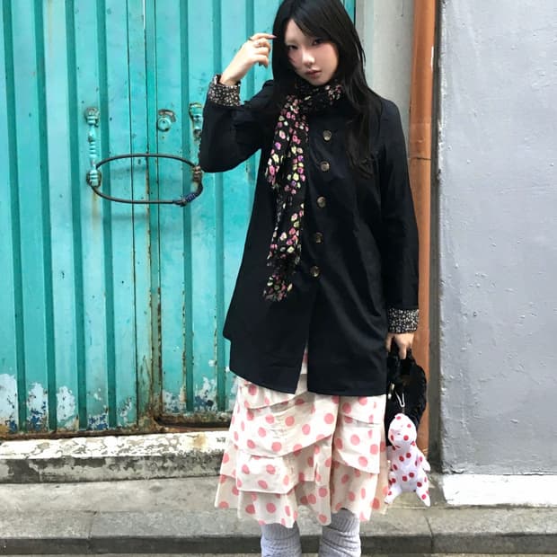 꼼데가르송 트리콧 핑크 도트 프릴 캉캉 스커트