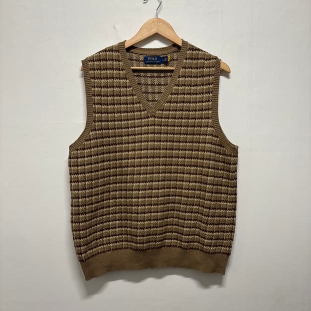 폴로 베이지 체크 니트조끼