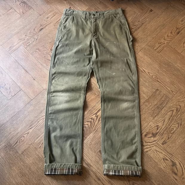 [34]칼하트 USA 체크라이닝 빈티지 페인팅 모스그린 싱글니 워크 팬츠