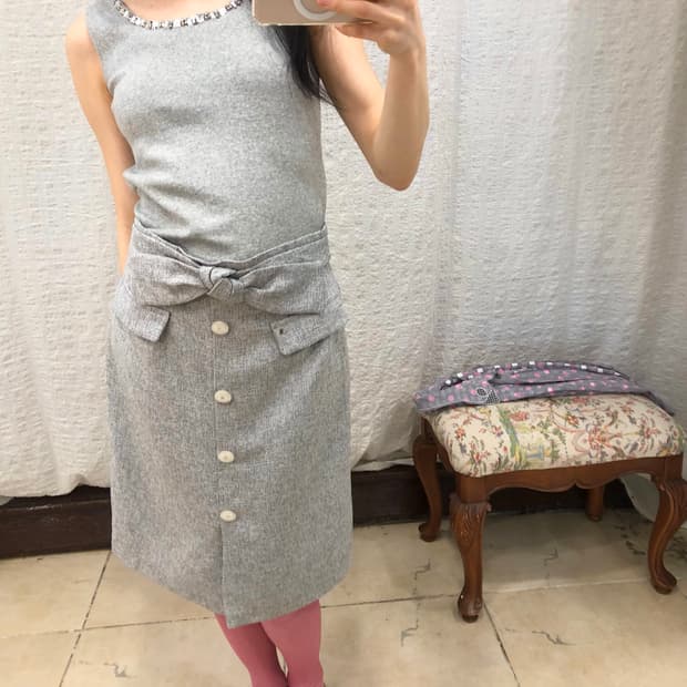 ribbon point midi skirt