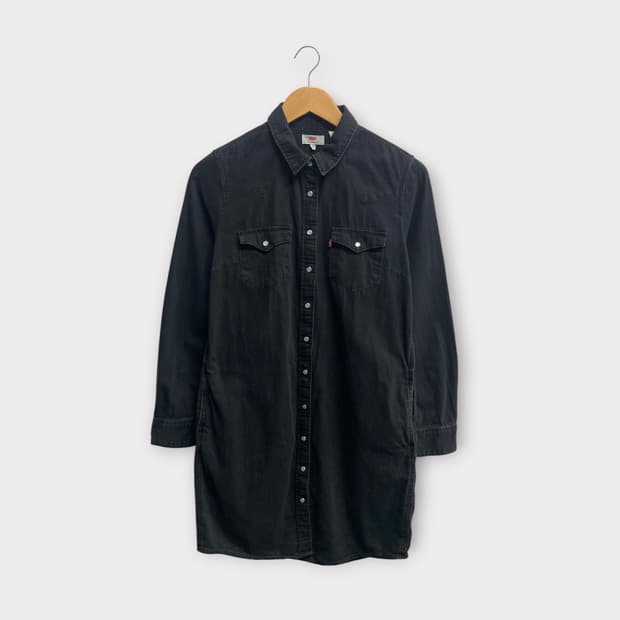 리바이스 흑청 데님 셔츠 원피스 S
