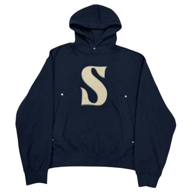 세터 리벳 아플리케 포켓 로고 스웻 후드티 네이비 M