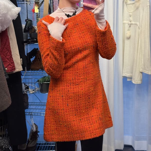 베르사체 진스 꾸튀르 오렌지 트위드 드레스