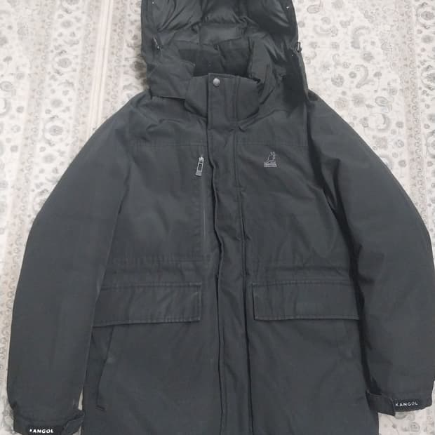 캉골 블랙 후드 패딩 점퍼 M (후드분리됨)