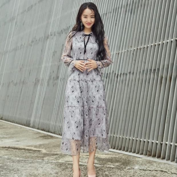 잇미샤 연보라색 신혜선 레이스 원피스