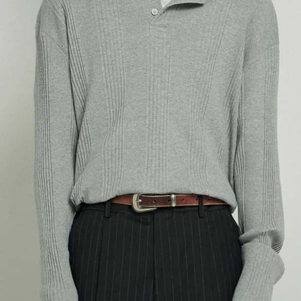 주앙옴므 헨리넥 롱 슬리브 티 멜란지 그레이 