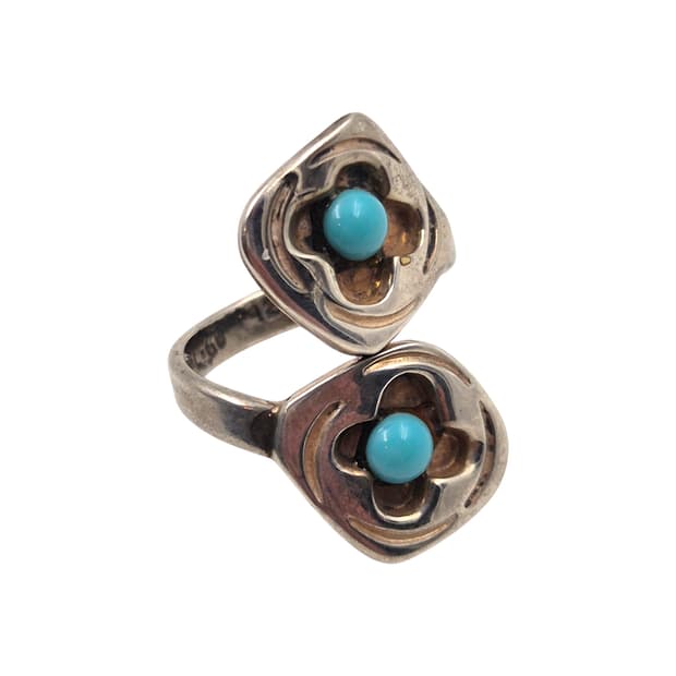 80s 멕시코 인디언 실버 925 터키석 꽃잎 반지