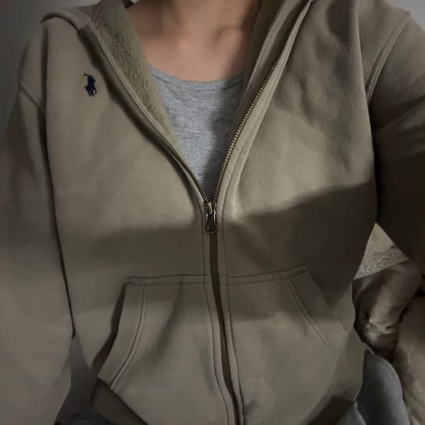 폴로 카키 베이지 후드집업