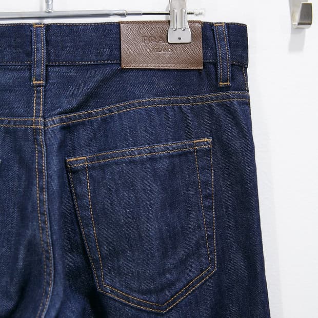 Leather Patch Straight Denim Jeans