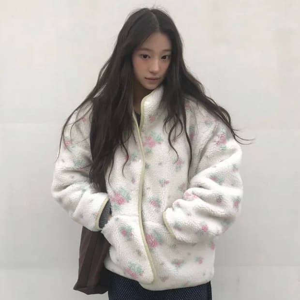 플라워 리버시블 플리스 자켓 아이보리