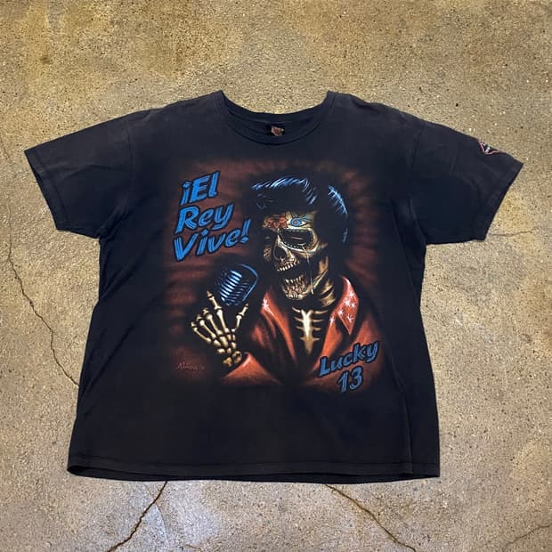 미국 빈티지 럭키13 스컬 해골 반팔티 락티셔츠