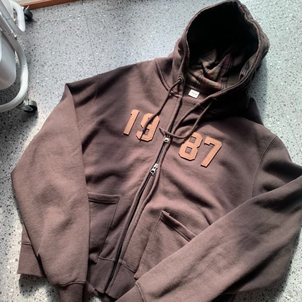 MMLG 체크패턴 후드집업 브라운