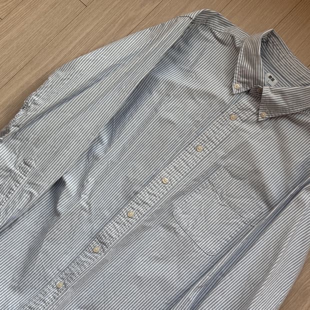 유니클로/코튼 옥스포드 셔츠 스카이블루 스트라이프/L