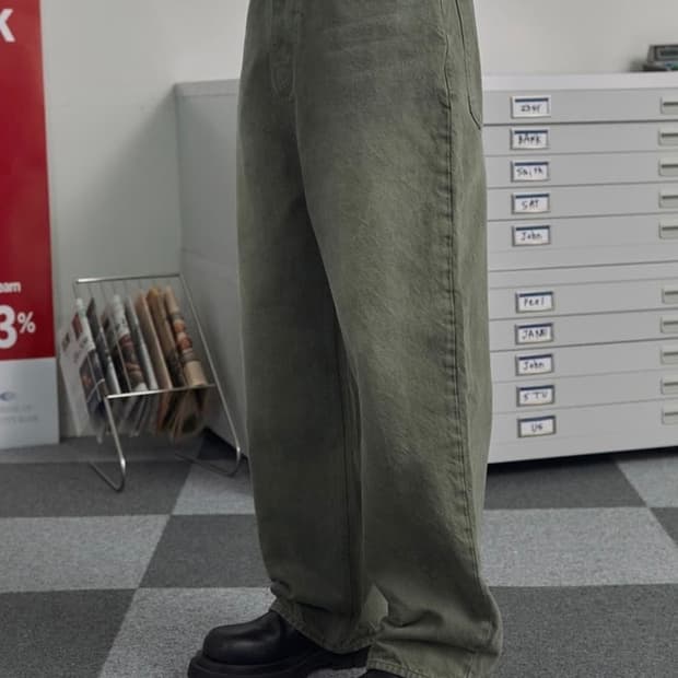 [S] STU 와이드 데님 팬츠 워시드 그린 STU OFFICE
