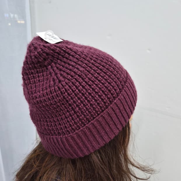 버건디 와플 롤업 니트 비니 남녀공용