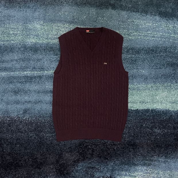LEE 꽈베기 니트 조끼 버건디 바이올렛 남(L)