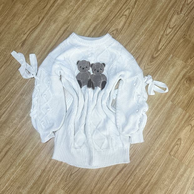 빈티지 곰 리본 폼폼 니트 원피스 히메갸루 로걀 라떼 모리걸 페어리 고딕