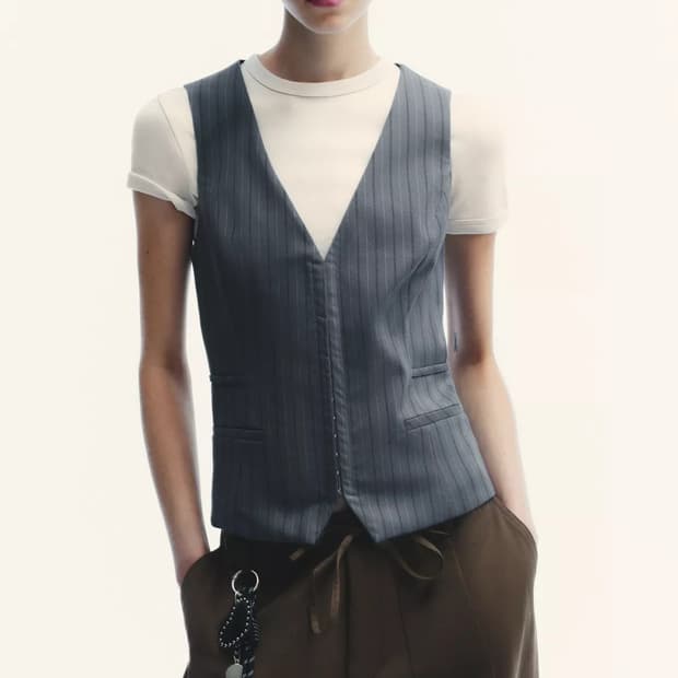 자라 핀 스트라이프 베스트 탑 XS