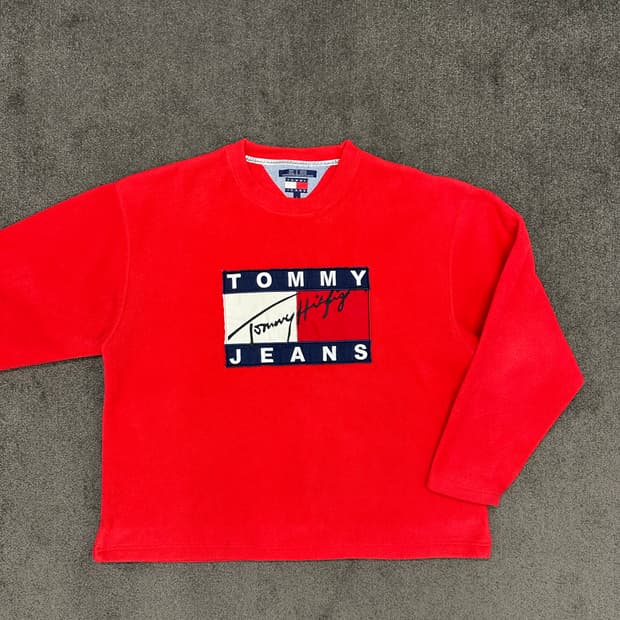타미힐피거 진스 빨간색 후리스 맨투맨 L