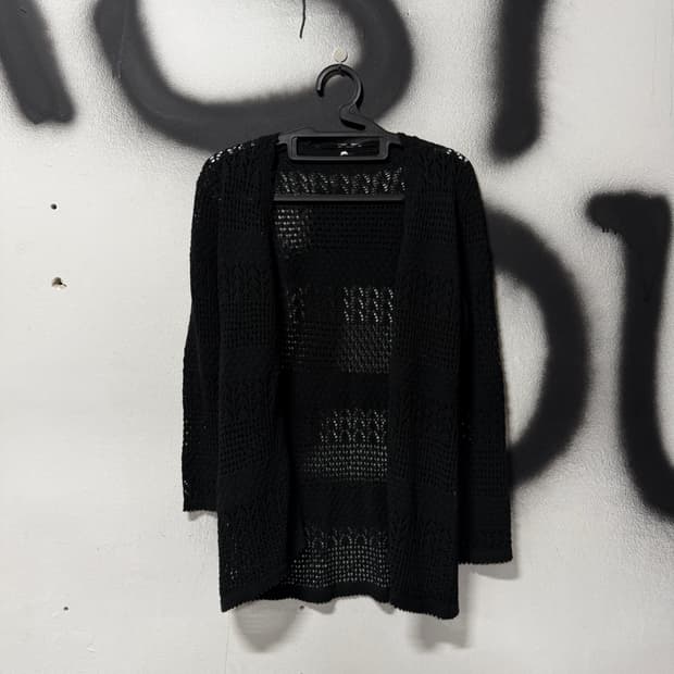 VTG 빈티지 블랙 콩단추 크로쉐 롱 가디건