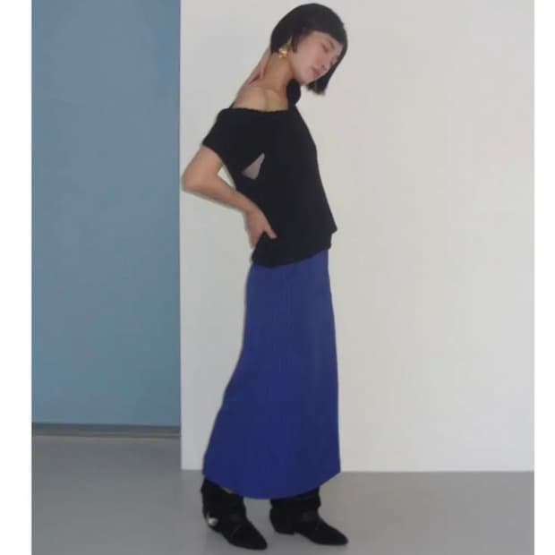 이알알 스트라이프 롱 스커트 블루 M