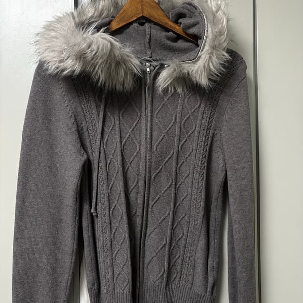 Y2k 니트 퍼 후드집업