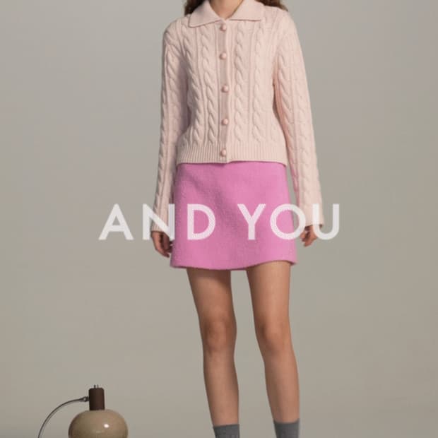 앤유 AND YOU 미착용/프림로즈 컬러 케이블 울 니트 여성가디건 55