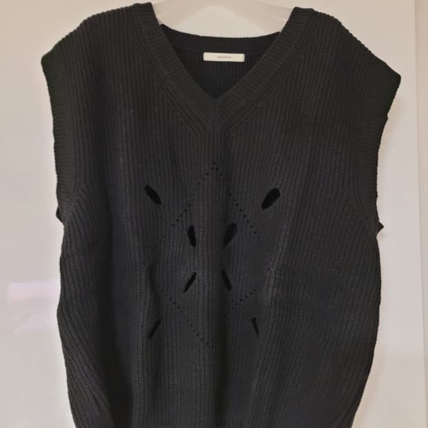 문선 아가일 홀 니트 블랙 L사이즈