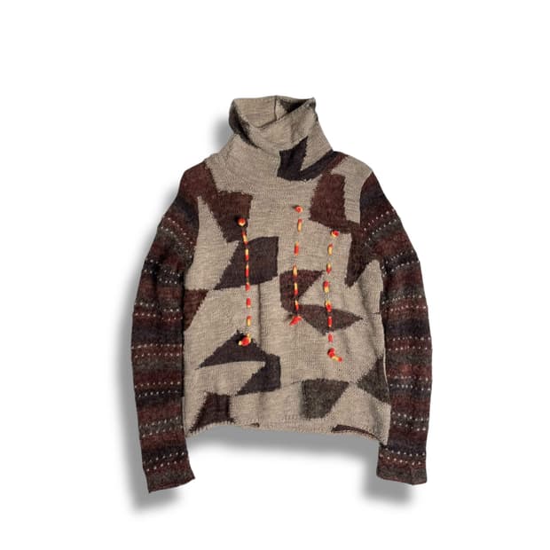 i+mu 스트링 셔링 울 블렌드 터틀넥 니트 