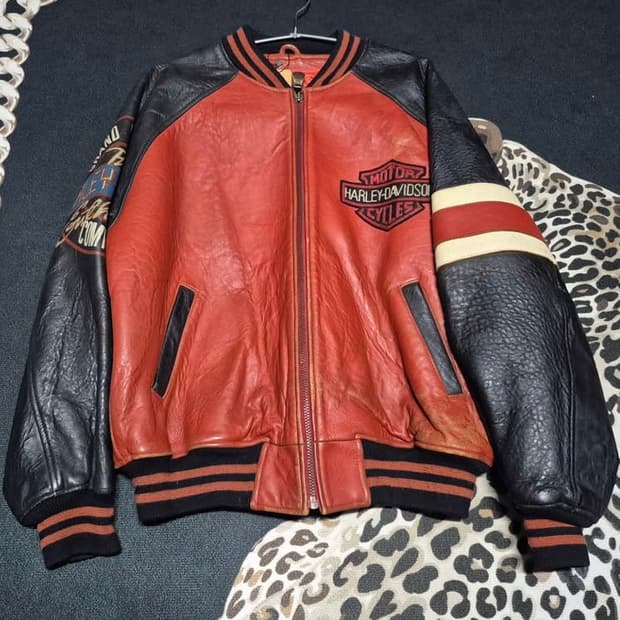 (희귀) 90's 할리 데이비스 그랜드 슬램 올드스쿨 레더 자켓 L