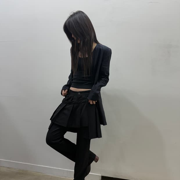 블랙피스나우 스커트 레이어드 디테일 부츠컷 팬츠