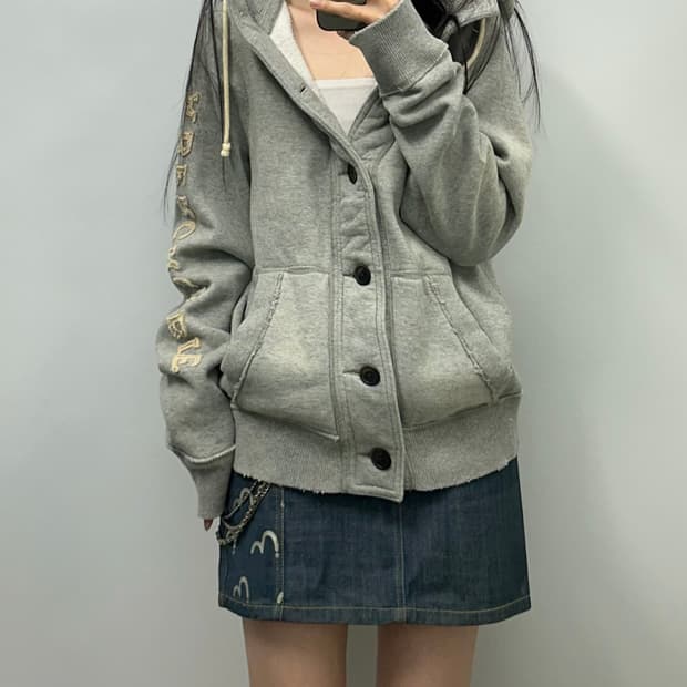 아베크롬비 y2k 와투케 그레이 버튼 후드집업