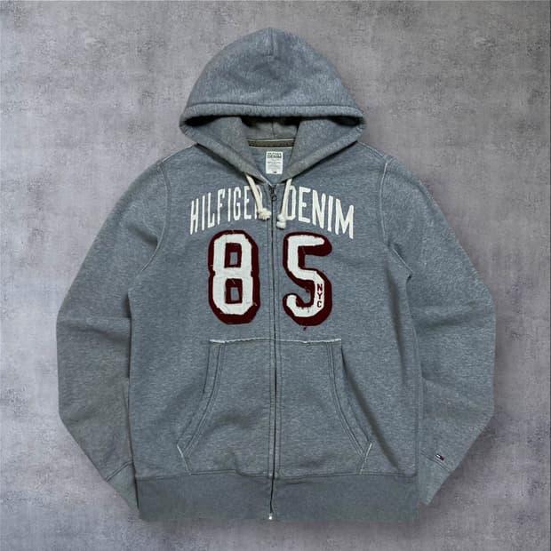 타미힐피거 y2k 빅로고 그레이 후드 집업