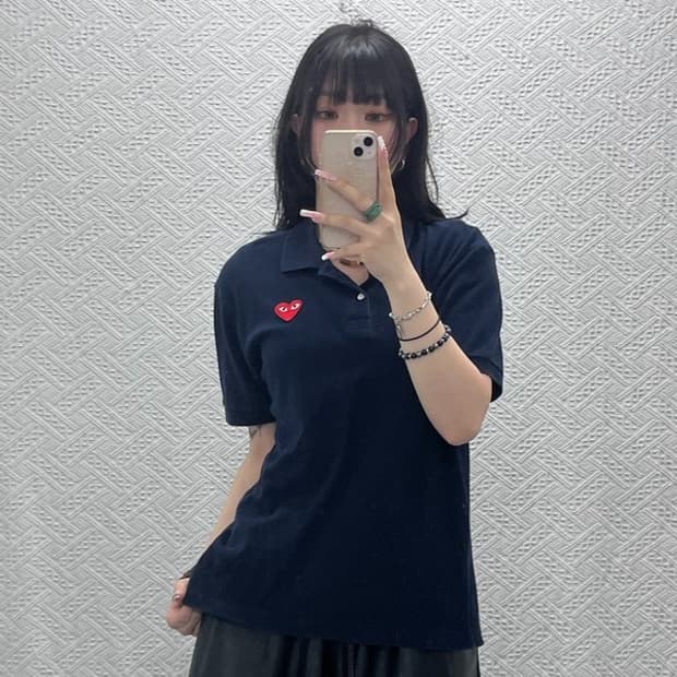꼼데가르송 빈티지 캐주얼 시크 하트와펜 반팔 카라티 L C12197
