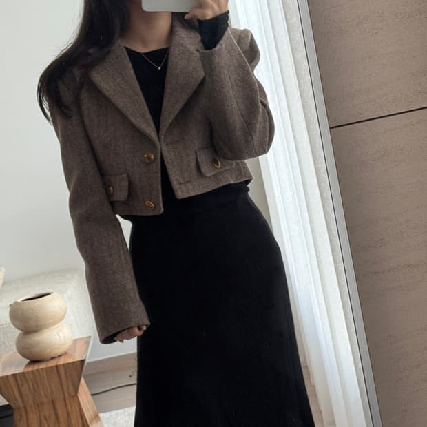 <새상품🖤> Sandro Lonny 헤링본 울 크롭 블레이저 / 자켓