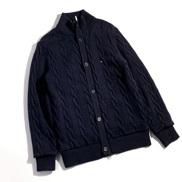 타미힐피거 네이비 케이블 니트 집업 