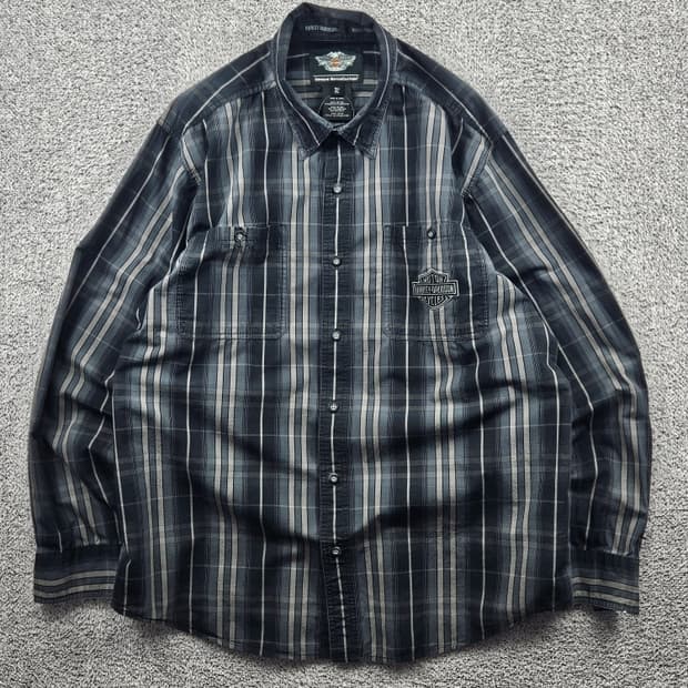 할리데이비슨 타탄 체크 패턴 포켓 바이커 셔츠 ( XL ) / 11477