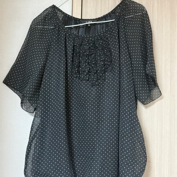 도트 레이스 러블리 블랙 반팔 블라우스 일브