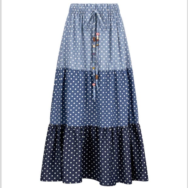 [F.E.E.S] dot denim tiered skirt 