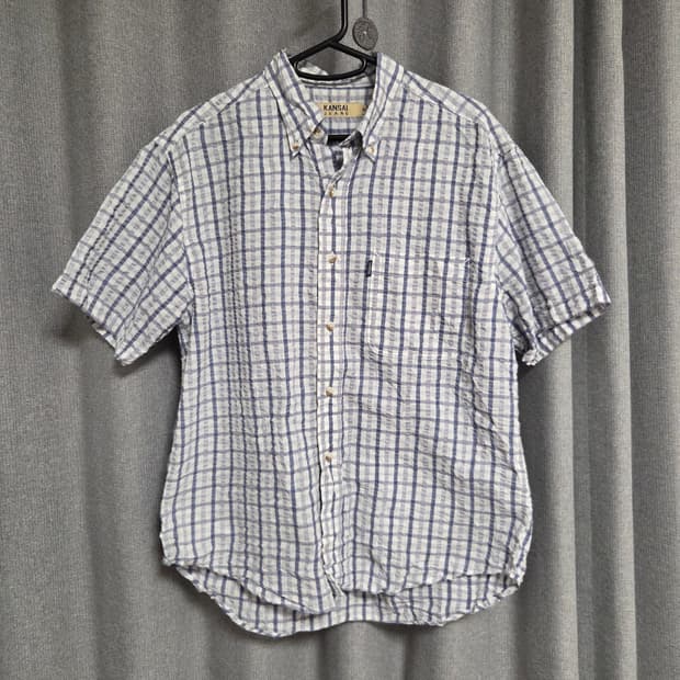 Kansai Jeans 린넨 반팔 체크 셔츠 L(100)