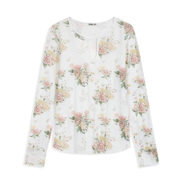 구해요) OPEN YY FLORAL HOOK HENLEY SLEEVE