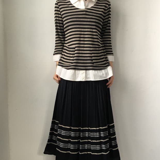 Shirt layered stripe pattern knit