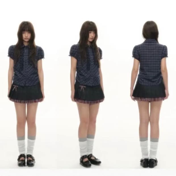 LOLOLSTORE플리츠데님체크미니스커트샵코르 디어마이키코테스트메커니즘