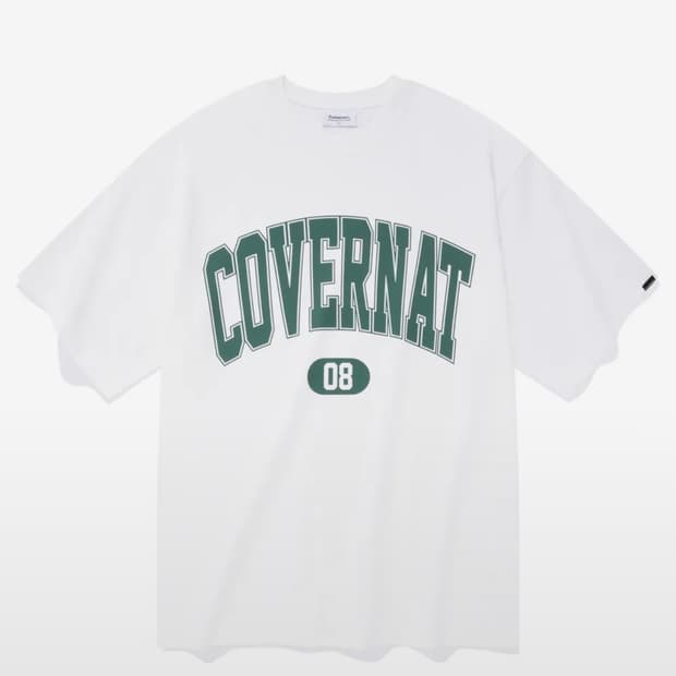 커버낫 08컬리지 로고 반팔 티셔츠 화이트